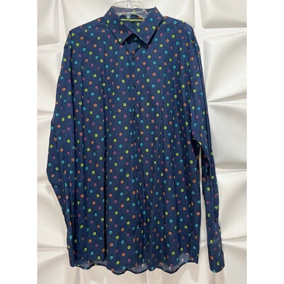 Visconi Black Sz XXL 2XL Mens Floral Dot Print Button Up Shirt Colorful Blue - Picture 3 of 6